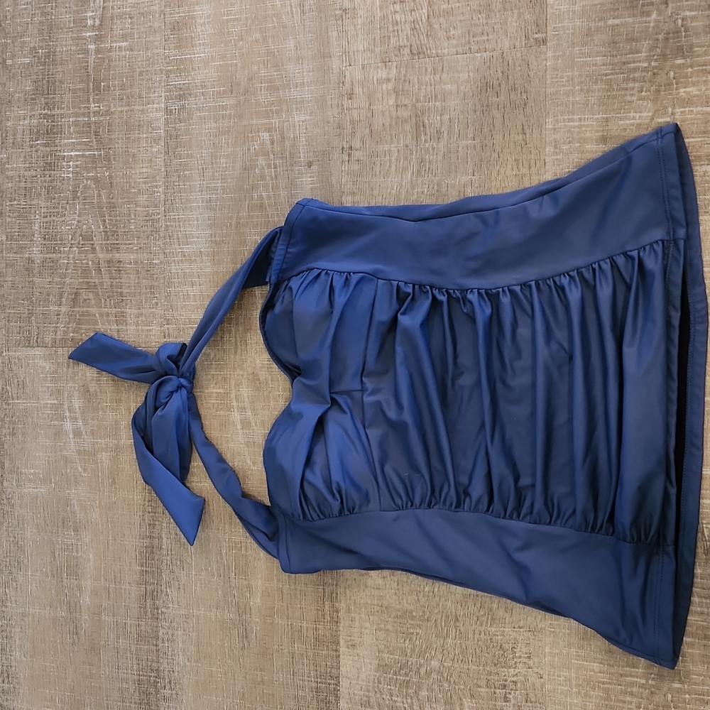 White House Black Market blue ruched swim top